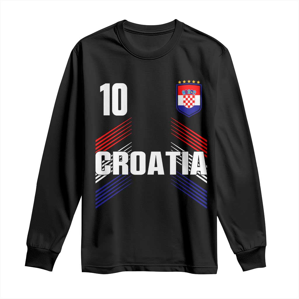 Croatia Soccer Sports Graphic Number 10 Jersey Style Long Sleeve Shirt Proud Croatian Football Fans Game Day Pride TS02 Black Print Your Wear