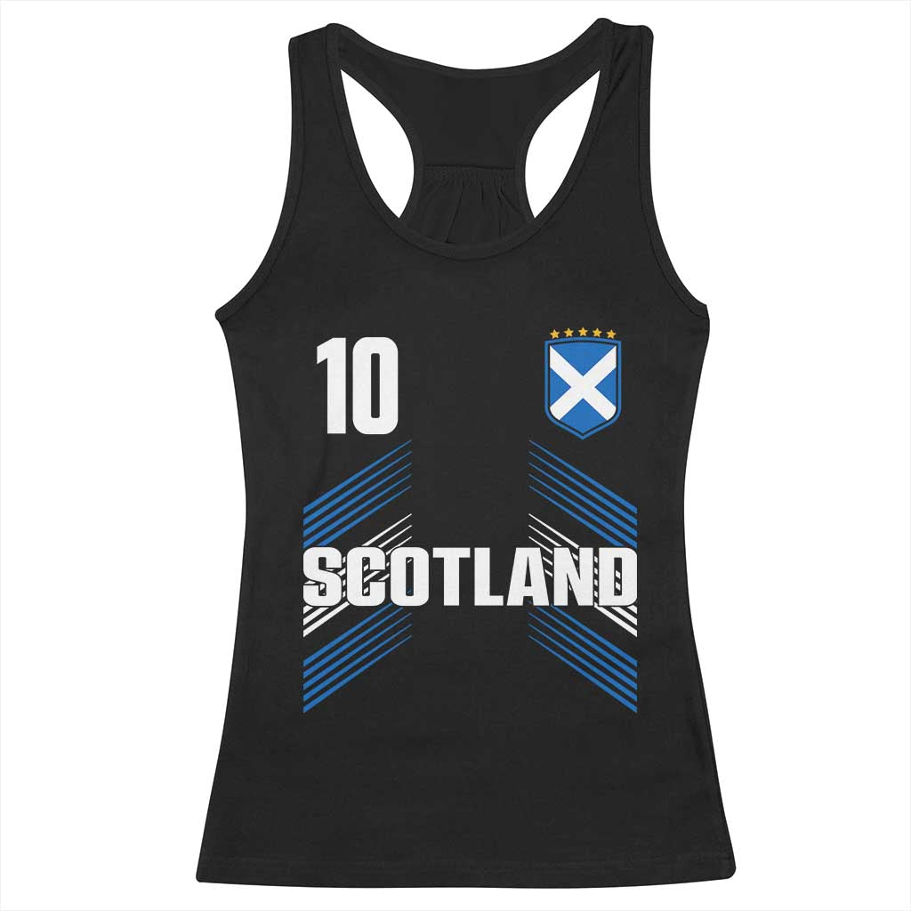 Scotland Soccer Sports Graphic Number 10 Jersey Style Racerback Tank Top Proud Scottish Football Fans Game Day Pride TS02 Black Print Your Wear