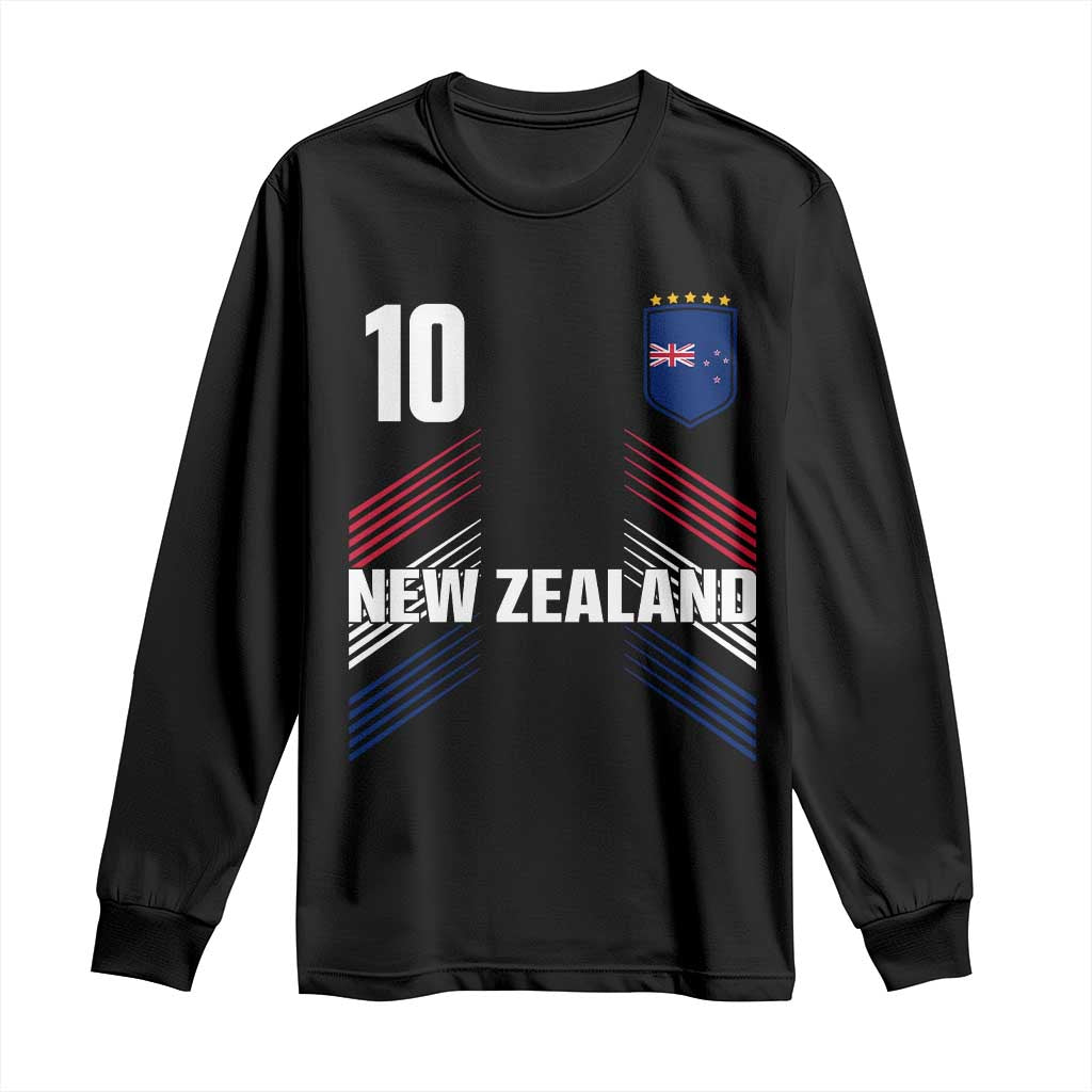 New Zealand Soccer Sports Graphic Number 10 Jersey Style Long Sleeve Shirt Proud Kiwis Football Fans Game Day Pride TS02 Black Print Your Wear
