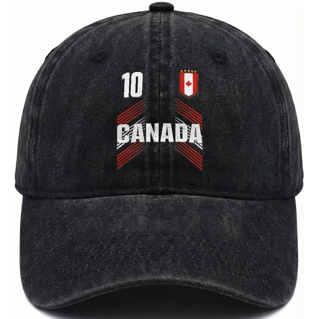 Canada Soccer Sports Graphic Number 10 Jersey Style Washed Cotton Baseball Cap Proud Canadian Football Fans Game Day Pride TS02 Print Your Wear