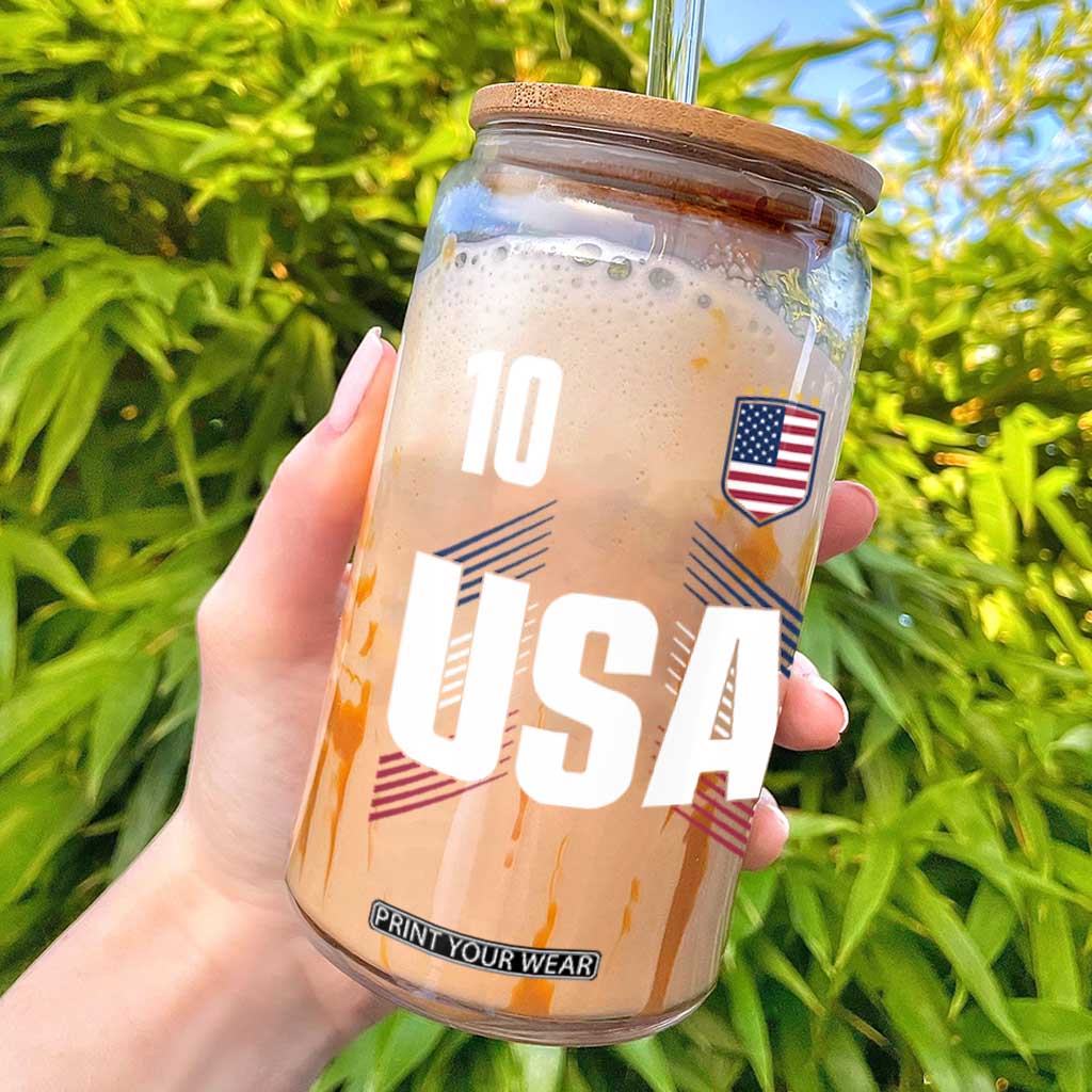 USA Soccer Sports Graphic Number 10 Jersey Style Glass Can Proud Fans Game Day Pride TS02 Black Print Your Wear