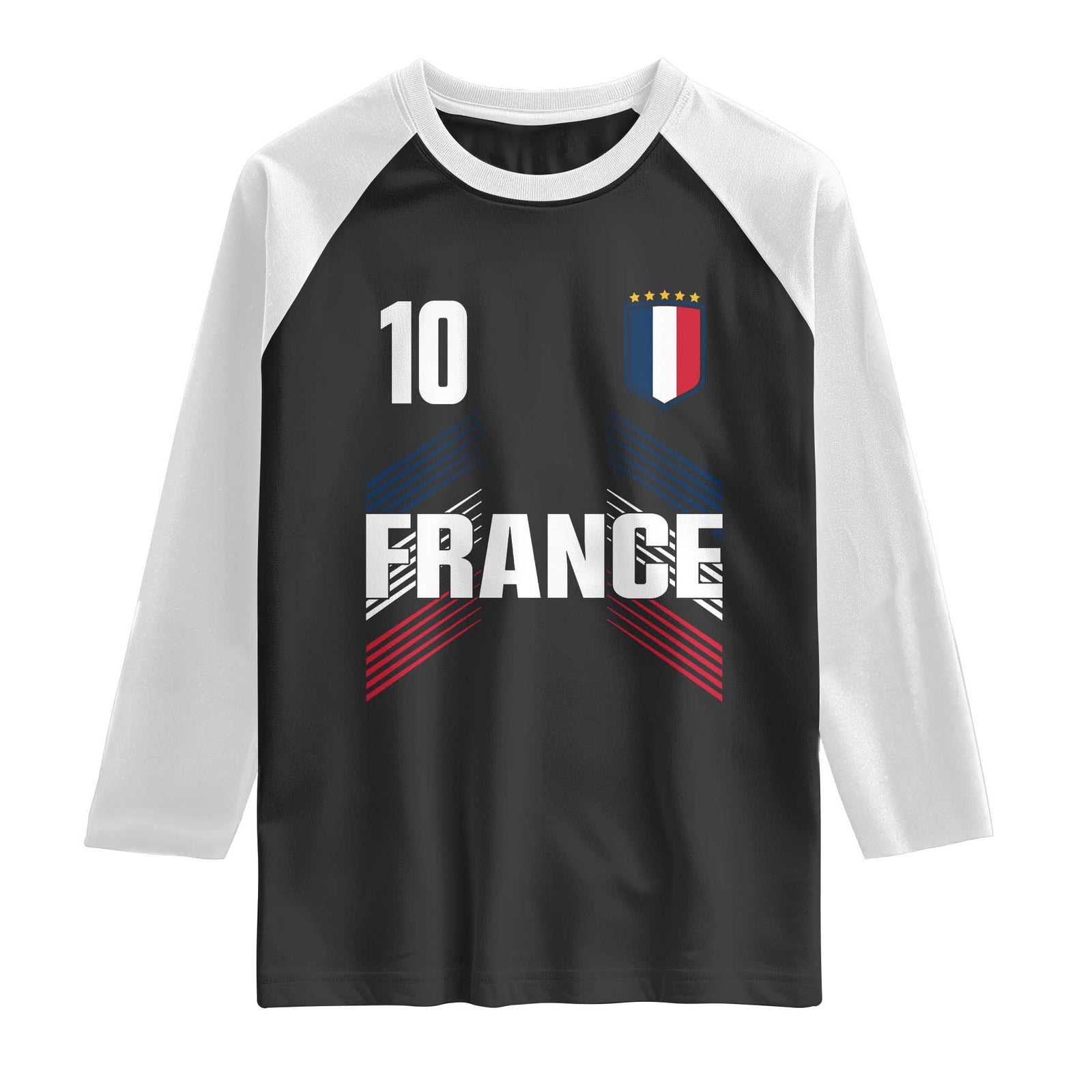 France Soccer Sports Graphic Number 10 Jersey Style Raglan Shirt Proud French Football Fans Game Day Pride TS02 Black White Print Your Wear