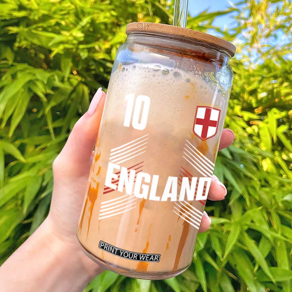 England Soccer Sports Graphic Number 10 Jersey Style Glass Can Proud St George Cross Football Fans Game Day Pride TS02 Black Print Your Wear