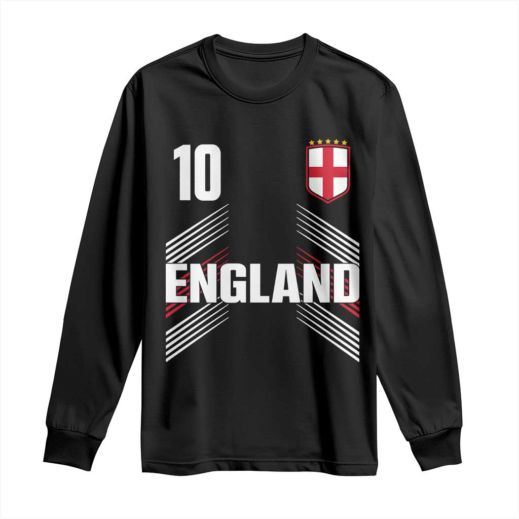 England Soccer Sports Graphic Number 10 Jersey Style Long Sleeve Shirt Proud St George Cross Football Fans Game Day Pride TS02 Black Print Your Wear