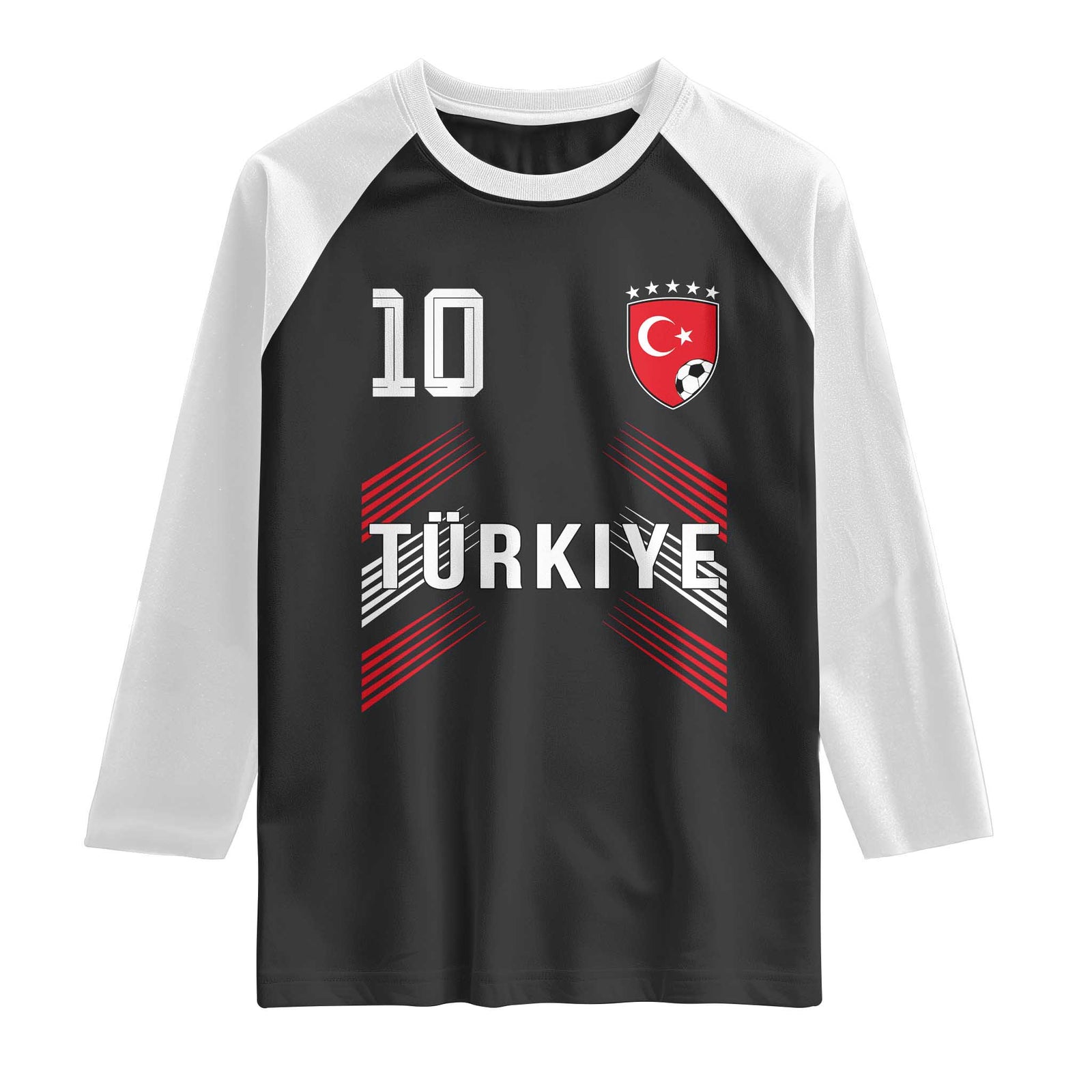 Proud Turkiye Soccer Fans Number 10 Jersey Style Raglan Shirt Patriotic Turkish Football Turkey Sports Lover TS02 Black White Print Your Wear