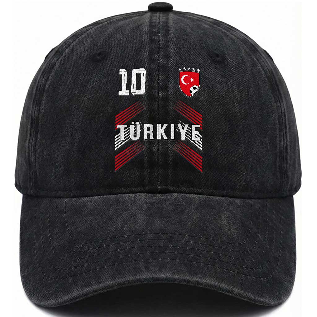Proud Turkiye Soccer Fans Number 10 Jersey Style Washed Cotton Baseball Cap Patriotic Turkish Football Turkey Sports Lover TS02 Print Your Wear