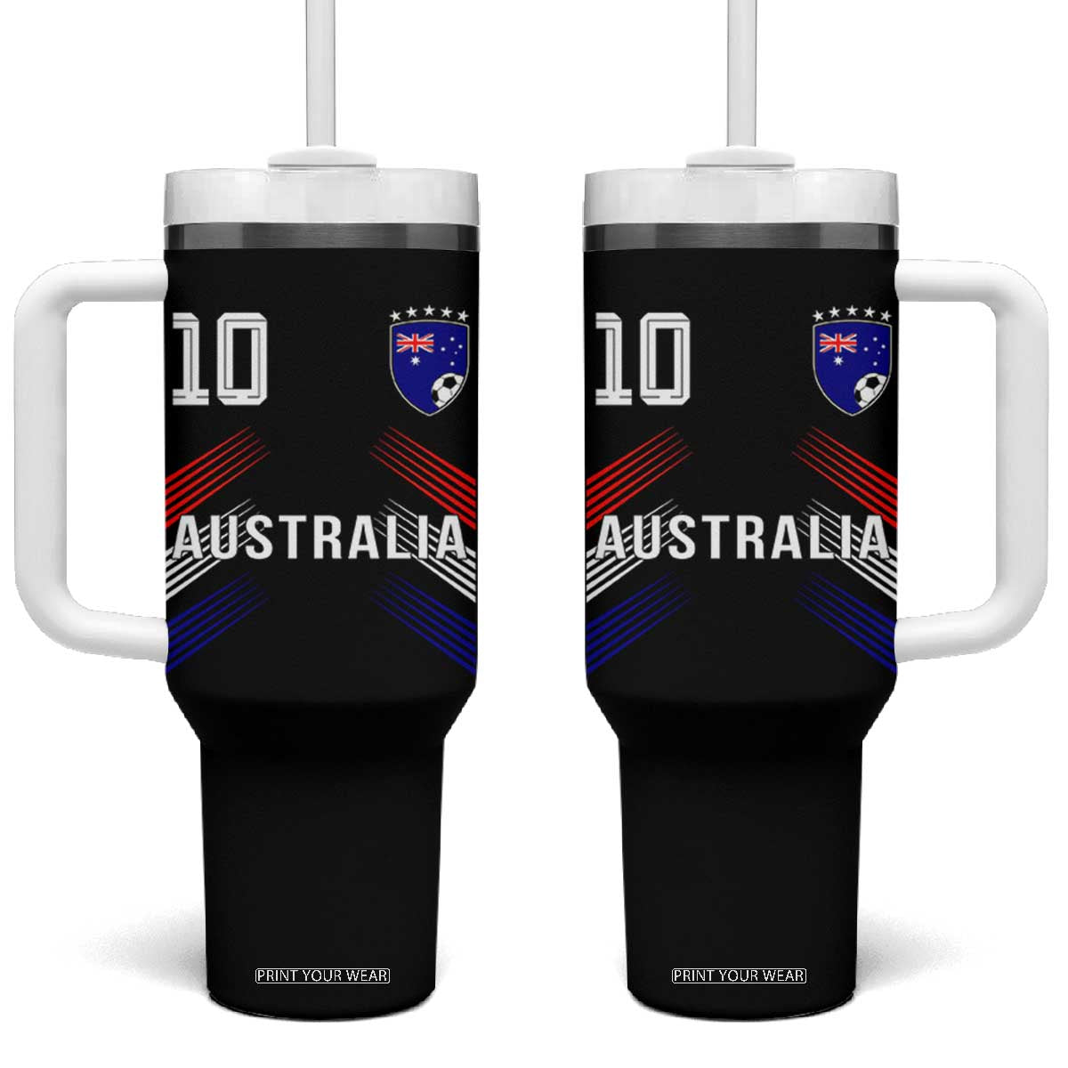 Australia Soccer Sports Graphic Number 10 Jersey Style Tumbler With Handle Proud Australian Football Fans Game Day Pride TS02 One Size: 40 oz Black Print Your Wear