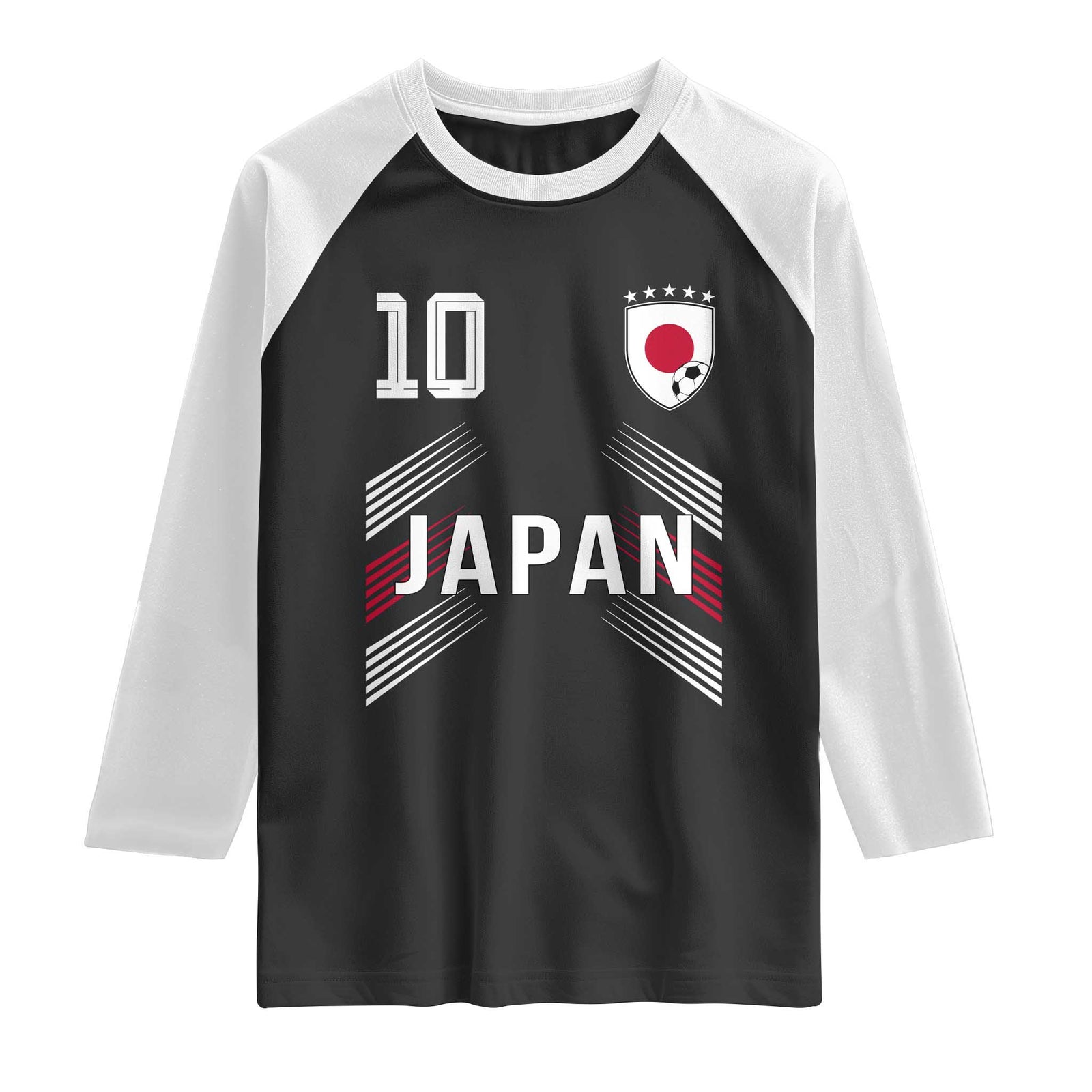 Japan Soccer Sports Graphic Number 10 Jersey Style Raglan Shirt Proud Japanese Football Fans Game Day Pride TS02 Black White Print Your Wear