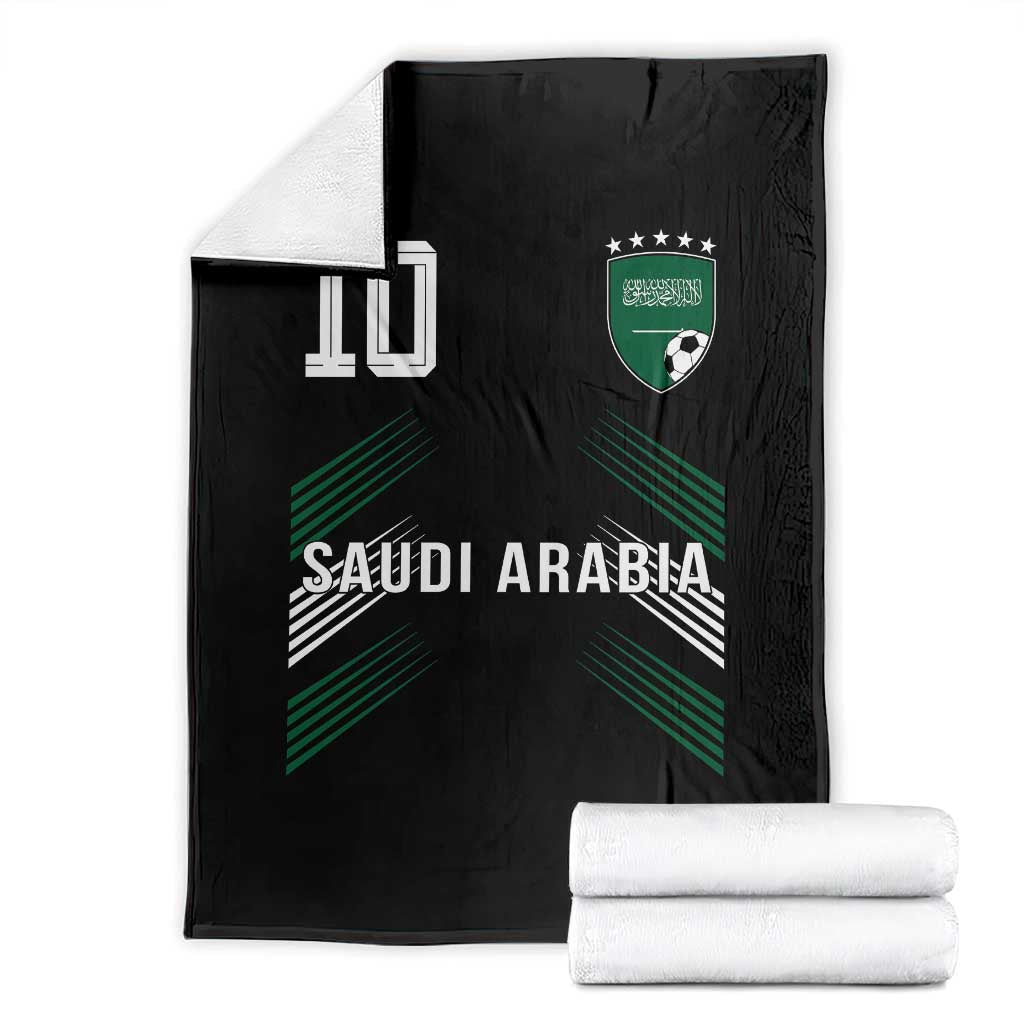Saudi Arabia Soccer Sports Graphic Number 10 Jersey Style Throw Blanket Proud Saudi Football Fans Game Day Pride TS02 Black Print Your Wear