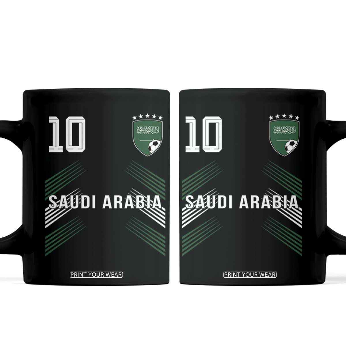 Saudi Arabia Soccer Sports Graphic Number 10 Jersey Style Coffee Mug Proud Saudi Football Fans Game Day Pride TS02 Black Print Your Wear