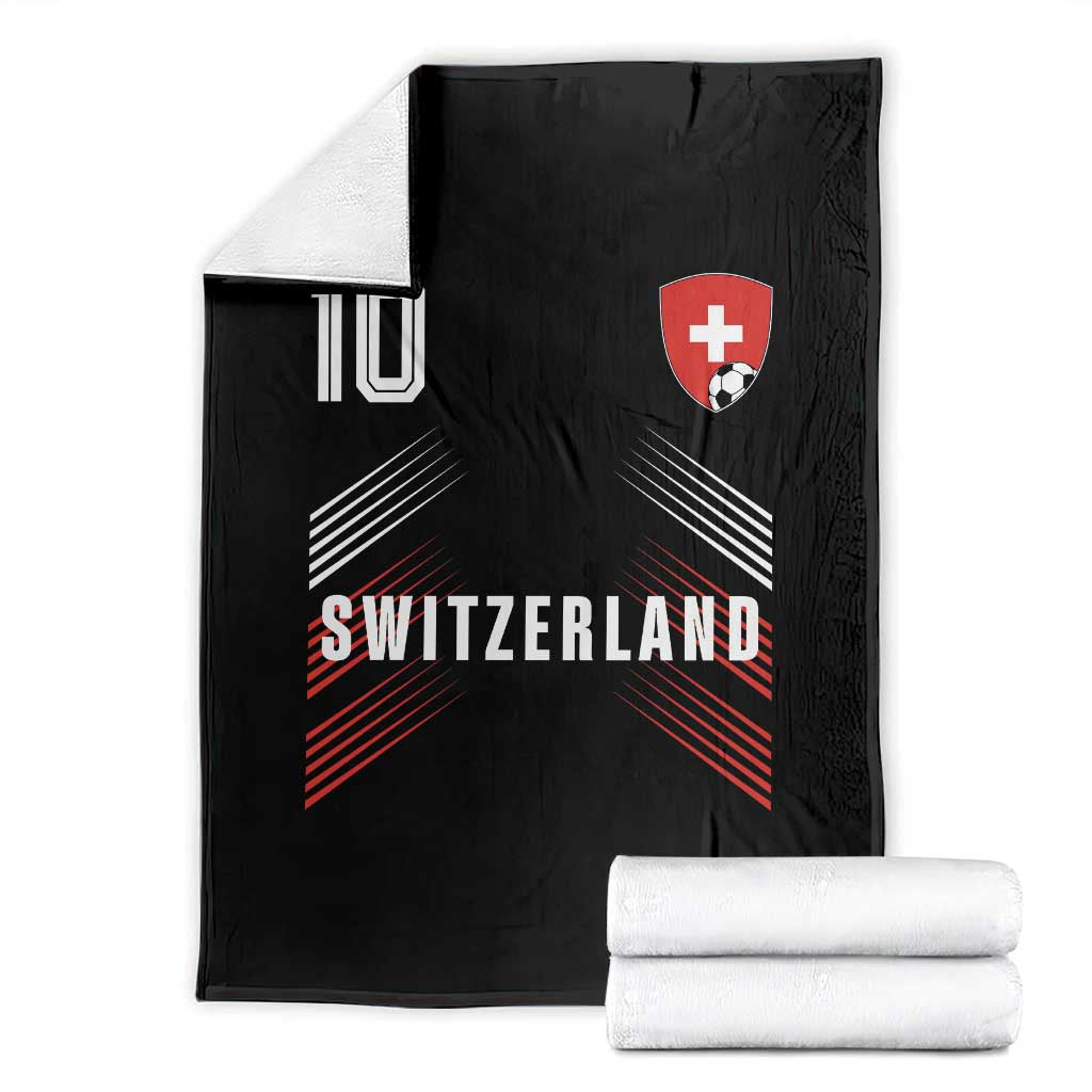 Switzerland Soccer Sports Graphic Number 10 Jersey Style Throw Blanket Proud Swiss Football Fans Game Day Pride TS02 Black Print Your Wear