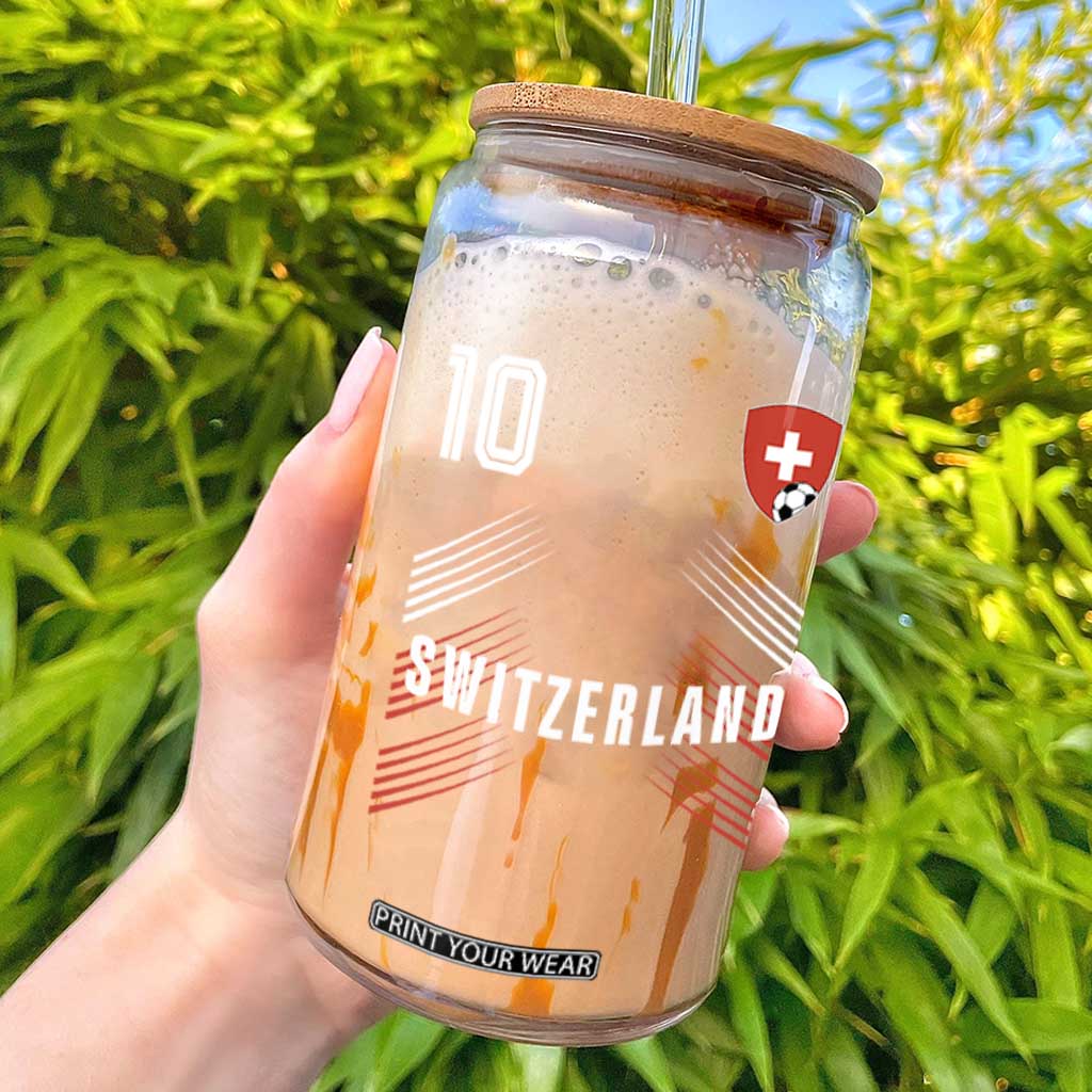 Switzerland Soccer Sports Graphic Number 10 Jersey Style Glass Can Proud Swiss Football Fans Game Day Pride TS02 Black Print Your Wear