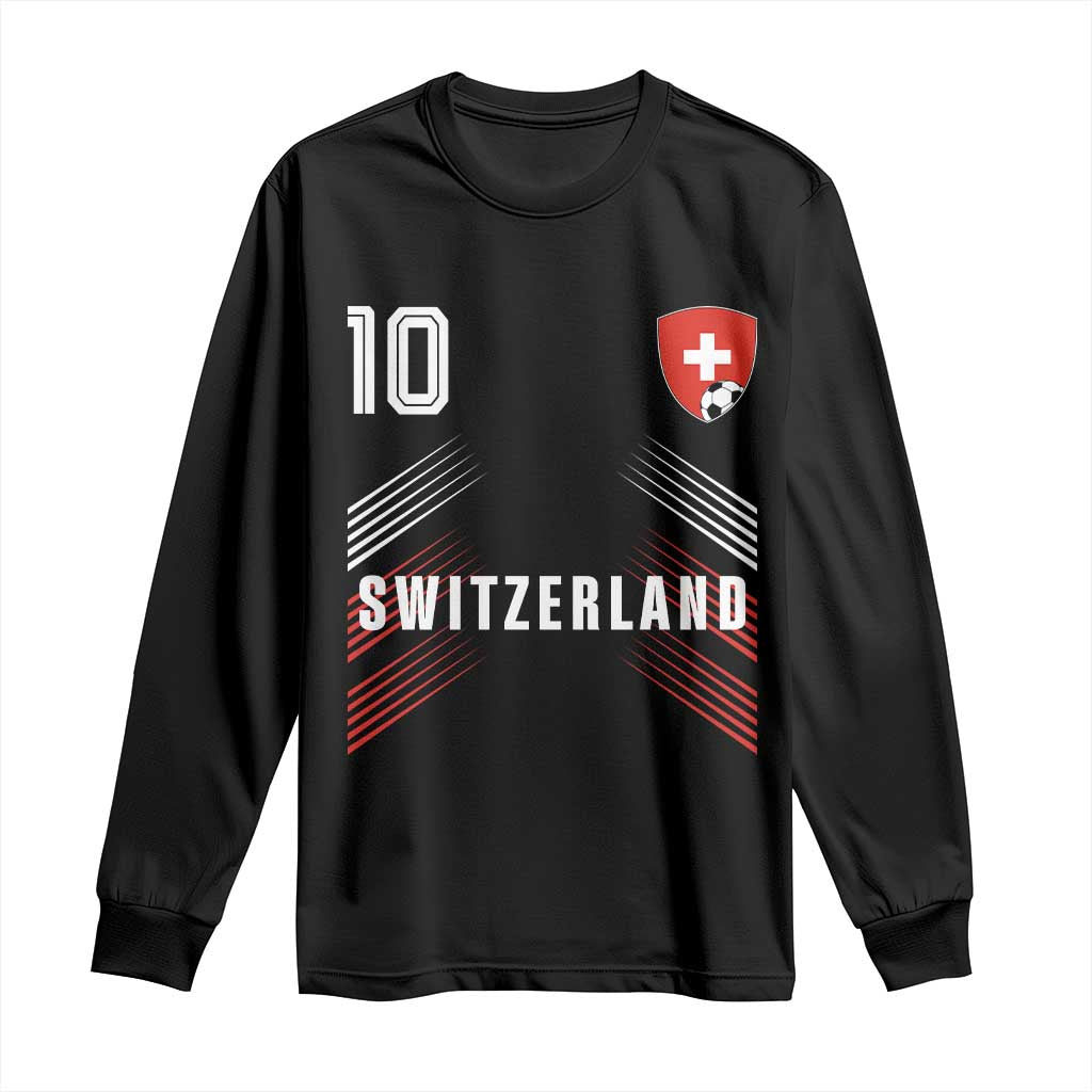 Switzerland Soccer Sports Graphic Number 10 Jersey Style Long Sleeve Shirt Proud Swiss Football Fans Game Day Pride TS02 Black Print Your Wear
