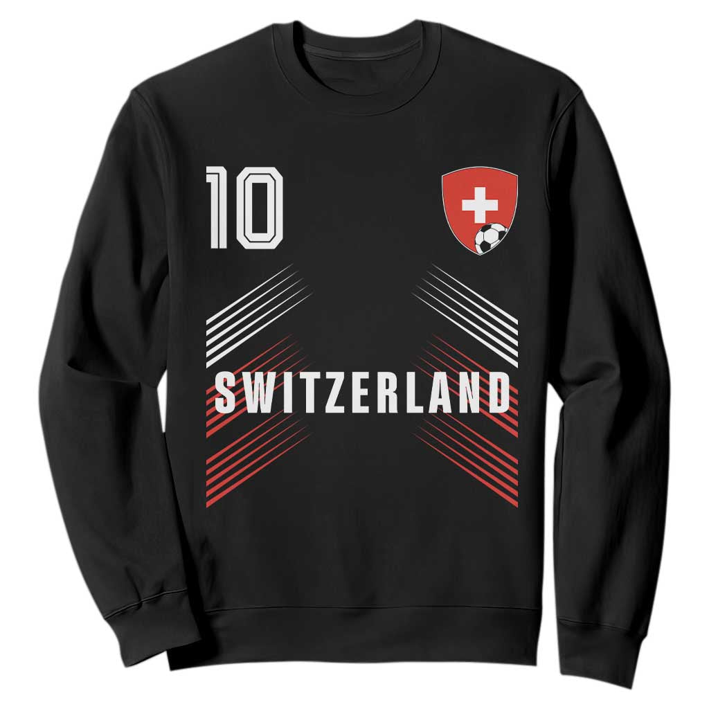 Switzerland Soccer Sports Graphic Number 10 Jersey Style Sweatshirt Proud Swiss Football Fans Game Day Pride TS02 Black Print Your Wear