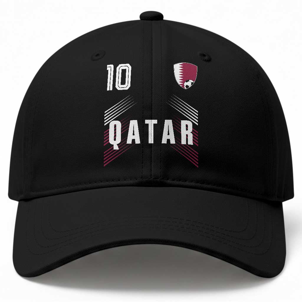 Qatar Soccer Sports Graphic Number 10 Jersey Style Baseball Cap Proud Qatari Football Fans Game Day Pride TS02 Print Your Wear