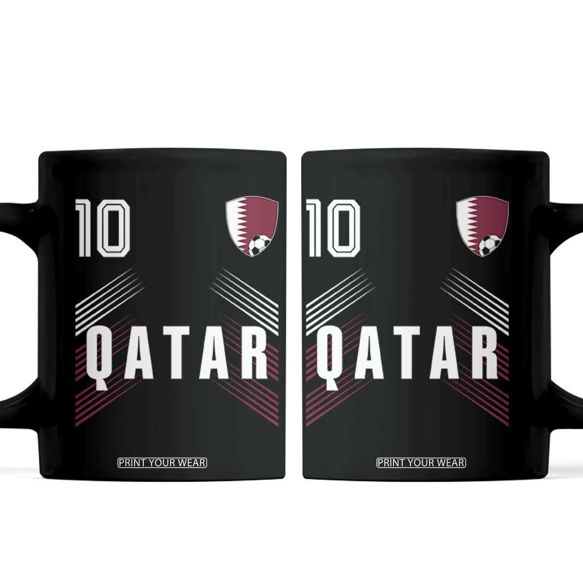 Qatar Soccer Sports Graphic Number 10 Jersey Style Coffee Mug Proud Qatari Football Fans Game Day Pride TS02 Black Print Your Wear