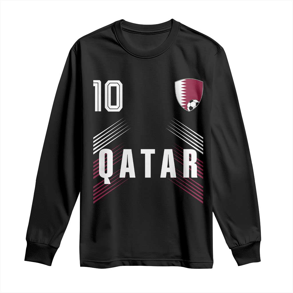 Qatar Soccer Sports Graphic Number 10 Jersey Style Long Sleeve Shirt Proud Qatari Football Fans Game Day Pride TS02 Black Print Your Wear