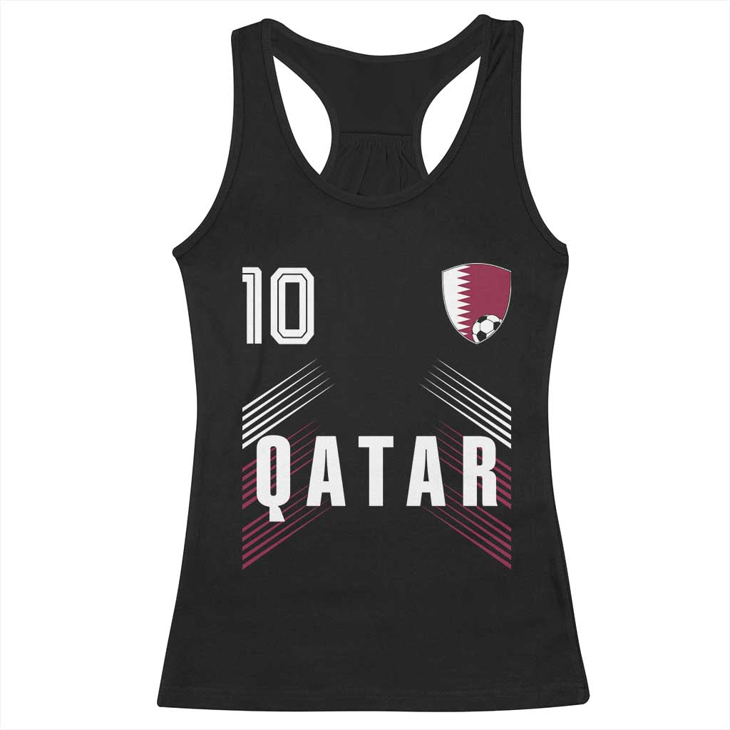 Qatar Soccer Sports Graphic Number 10 Jersey Style Racerback Tank Top Proud Qatari Football Fans Game Day Pride TS02 Black Print Your Wear