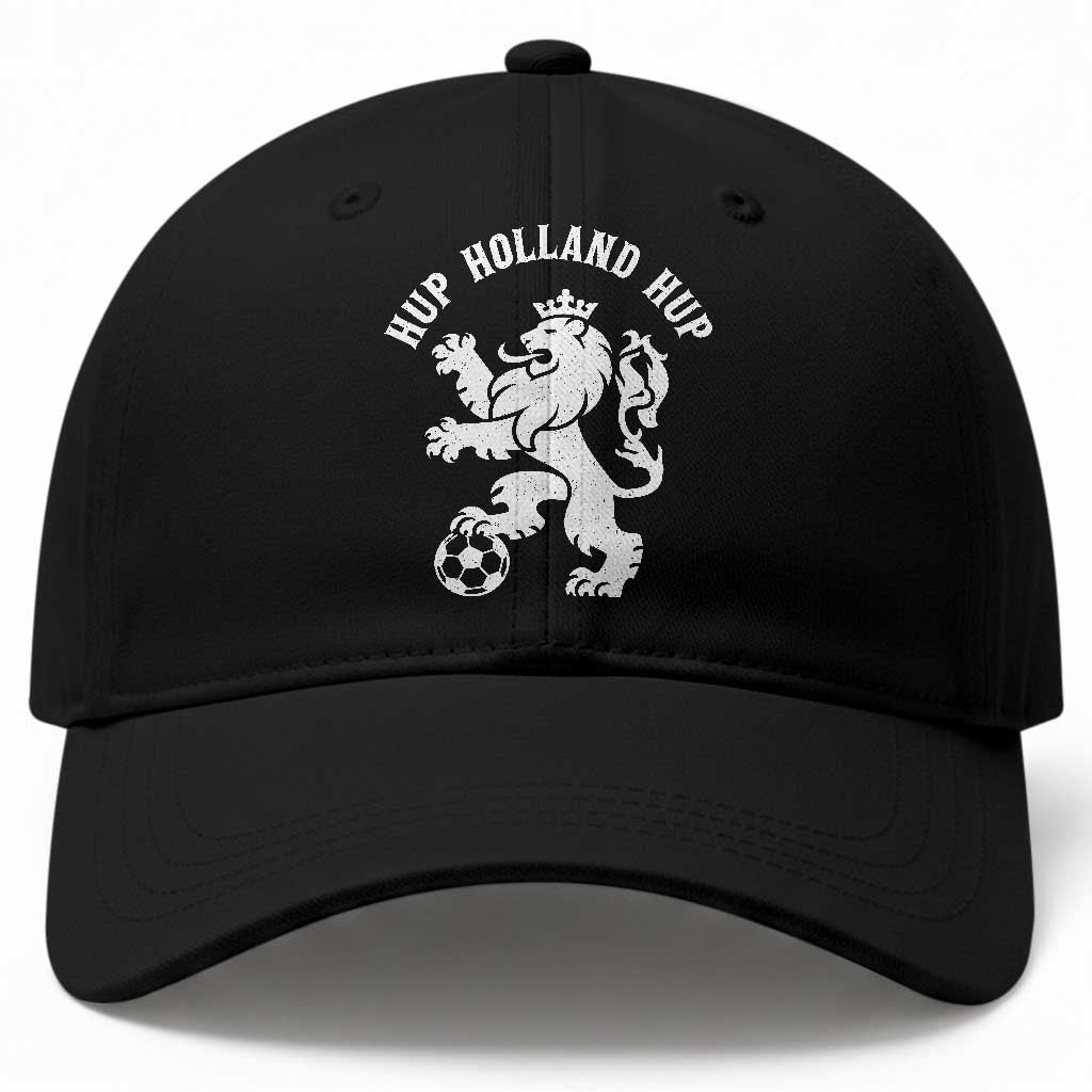 Hup Holland Hup Netherlands Crowned Lion Rampant Playing Football Graphic Baseball Cap Nederlands Coat of Arms Inspo Dutch Soccer Fans TS02 Print Your Wear