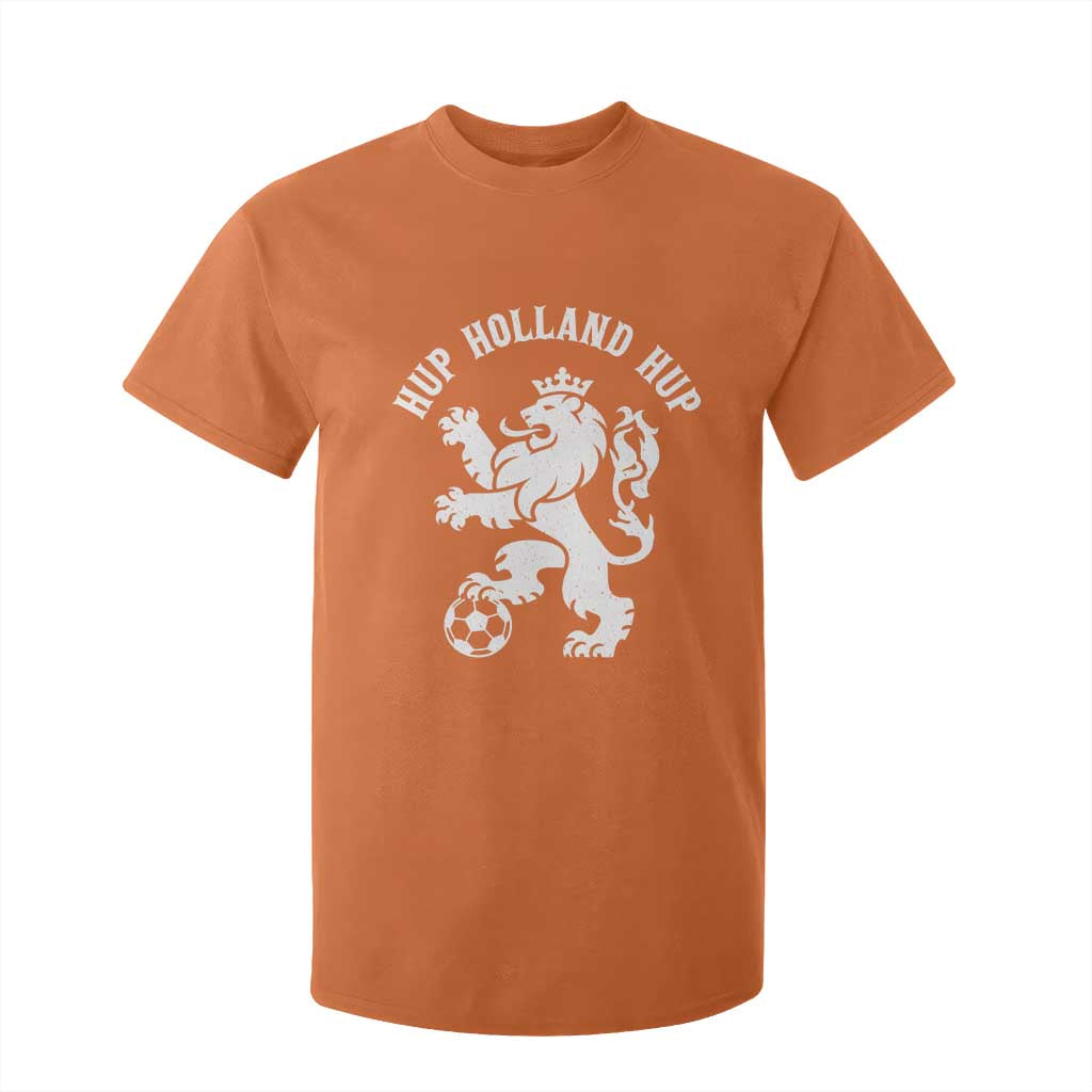 Hup Holland Hup Netherlands Crowned Lion Rampant Playing Football Graphic T Shirt For Kid Nederlands Coat of Arms Inspo Dutch Soccer Fans TS02 Orange Print Your Wear