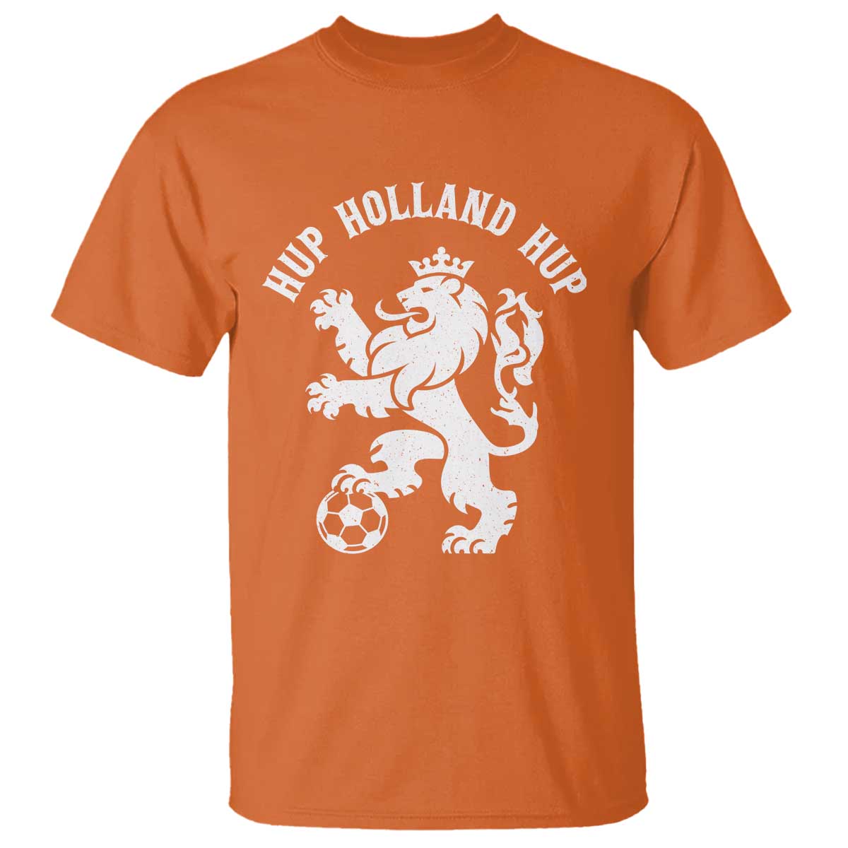 Hup Holland Hup Netherlands Crowned Lion Rampant Playing Football Graphic T Shirt Nederlands Coat of Arms Inspo Dutch Soccer Fans TS02 Orange Print Your Wear