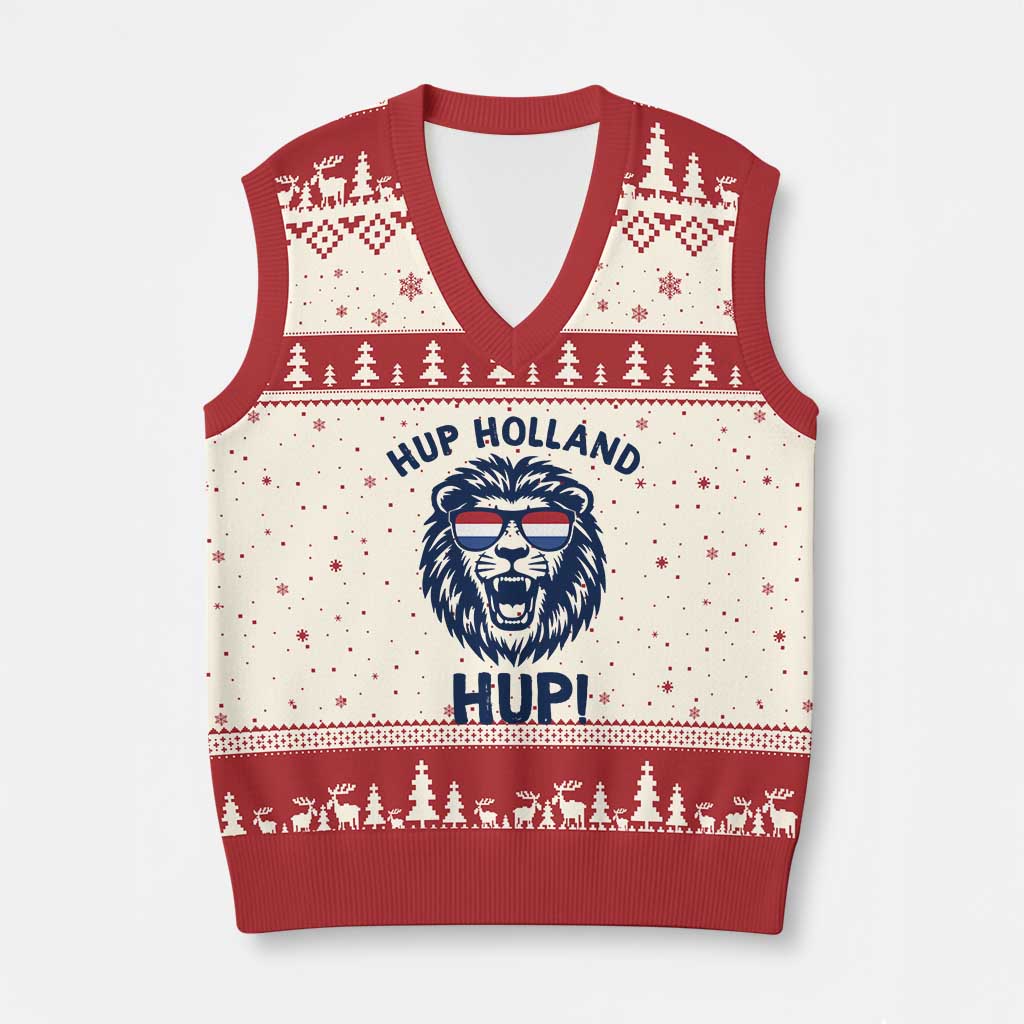 Hup Holland Hup Lion Netherlands Flag V-Neck Knit Sweater Vest Nederlands Dutch Pride Soccer Fans TS02 Beige Red Print Your Wear