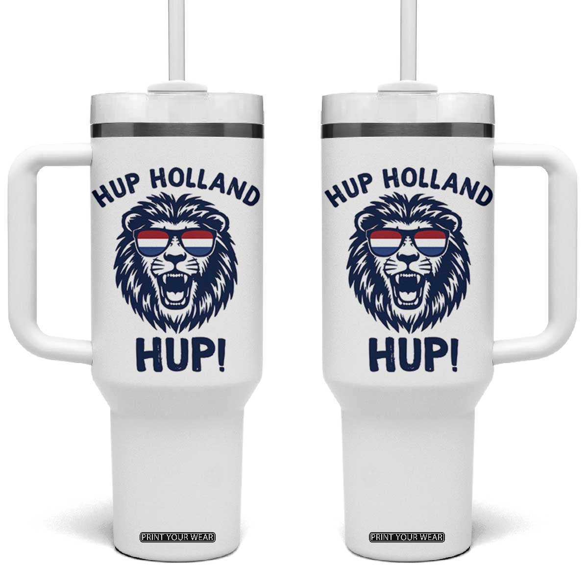 Hup Holland Hup Lion Netherlands Flag Tumbler With Handle Nederlands Dutch Pride Soccer Fans TS02 One Size: 40 oz White Print Your Wear