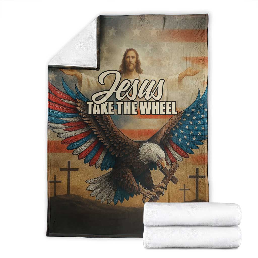 Jesus Take the Wheel Patriotic Eagle Throw Blanket Christian American Flag Faith TS02 Multicolor Print Your Wear