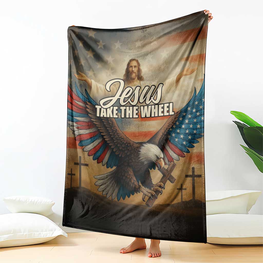 Jesus Take the Wheel Patriotic Eagle Throw Blanket Christian American Flag Faith TS02 Print Your Wear