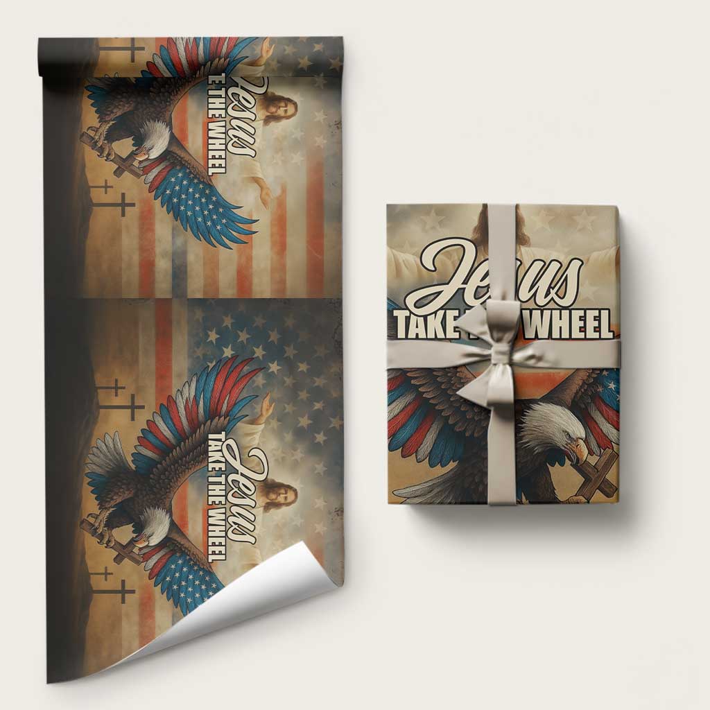 Jesus Take the Wheel Patriotic Eagle Wrapping Paper Roll Christian American Flag Faith TS02 Matte Multicolor Print Your Wear