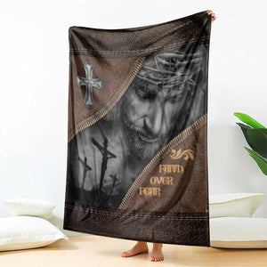 Faith Over Fear Rustic Christian Throw Blanket Jesus Cross Black and Brown Leather Style Effect TS02 Print Your Wear