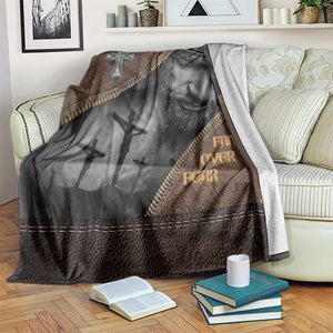 Faith Over Fear Rustic Christian Throw Blanket Jesus Cross Black and Brown Leather Style Effect TS02 Print Your Wear