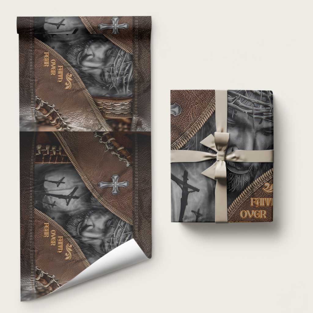 Faith Over Fear Rustic Christian Wrapping Paper Roll Jesus Cross Black and Brown Leather Style Effect TS02 Matte Multicolor Print Your Wear