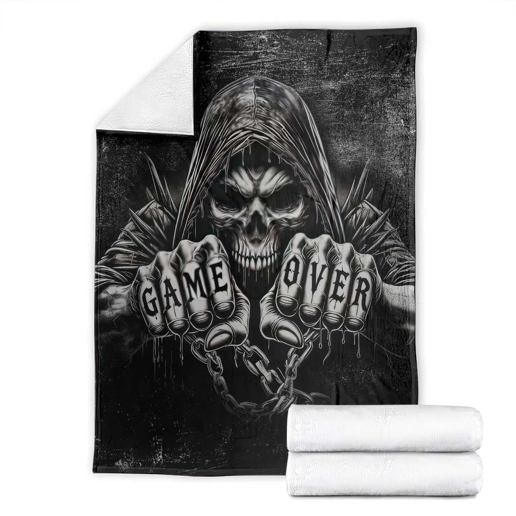 Grim Reaper Game Over Skeletal Fists Throw Blanket Badass Gothic Biker Skull Dark Fantasy Offroad Decor TS02 Distressed Black Print Your Wear