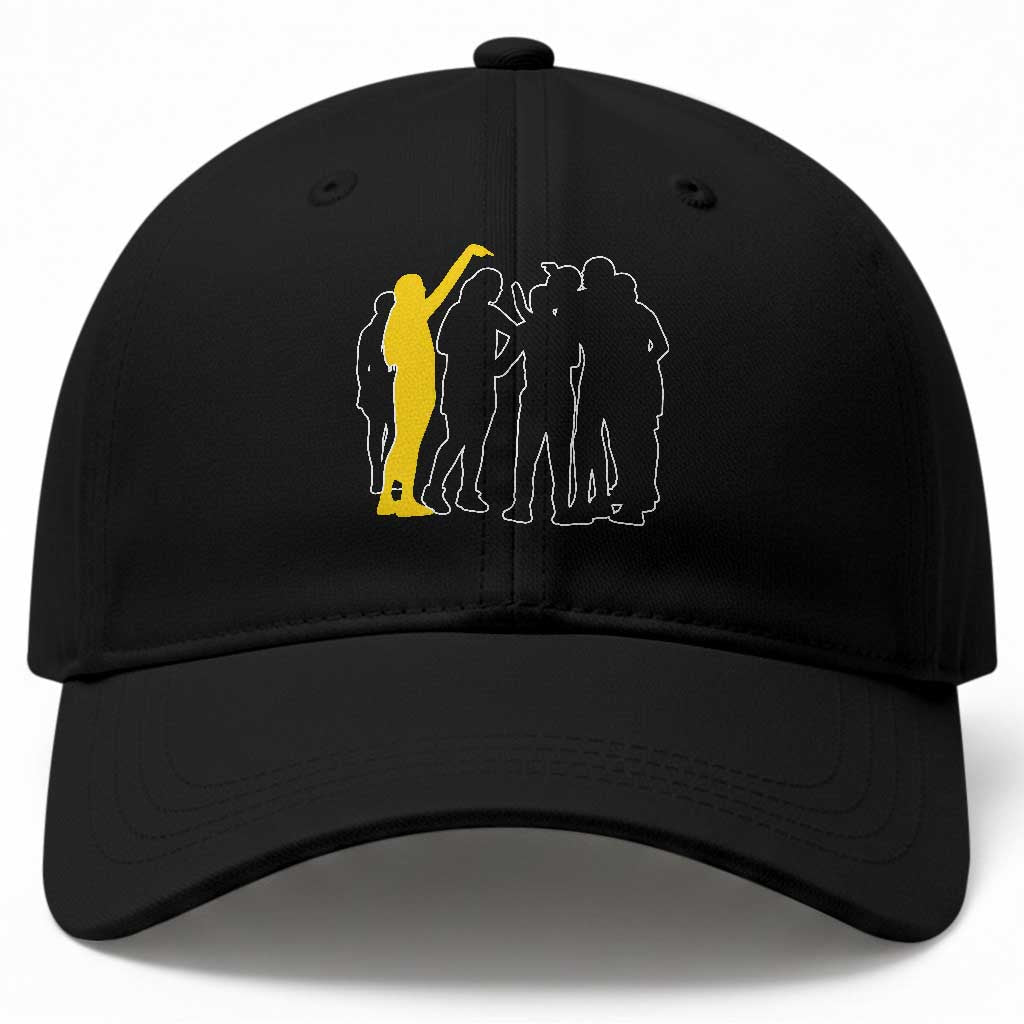 Viral Basketball Pointing Huddle Baseball Cap Funny Women Sports Culture Meme Yellow Silhouette Graphic TS02 Print Your Wear