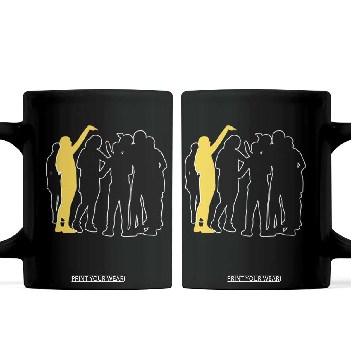 Viral Basketball Pointing Huddle Coffee Mug Funny Women Sports Culture Meme Yellow Silhouette Graphic TS02 Black Print Your Wear