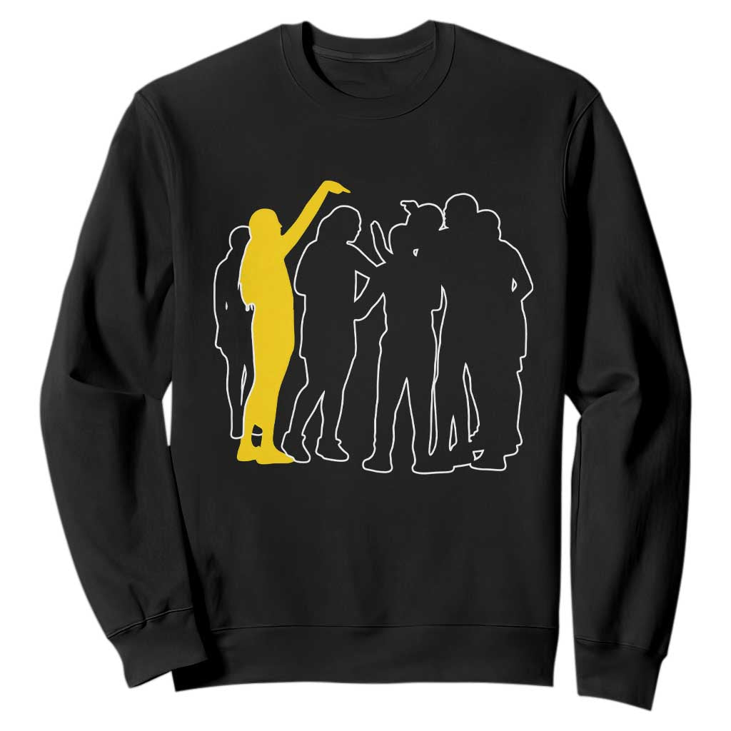 Viral Basketball Pointing Huddle Sweatshirt Funny Women Sports Culture Meme Yellow Silhouette Graphic TS02 Black Print Your Wear
