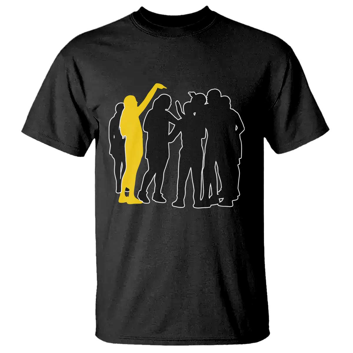 Viral Basketball Pointing Huddle T Shirt Funny Women Sports Culture Meme Yellow Silhouette Graphic TS02 Black Print Your Wear