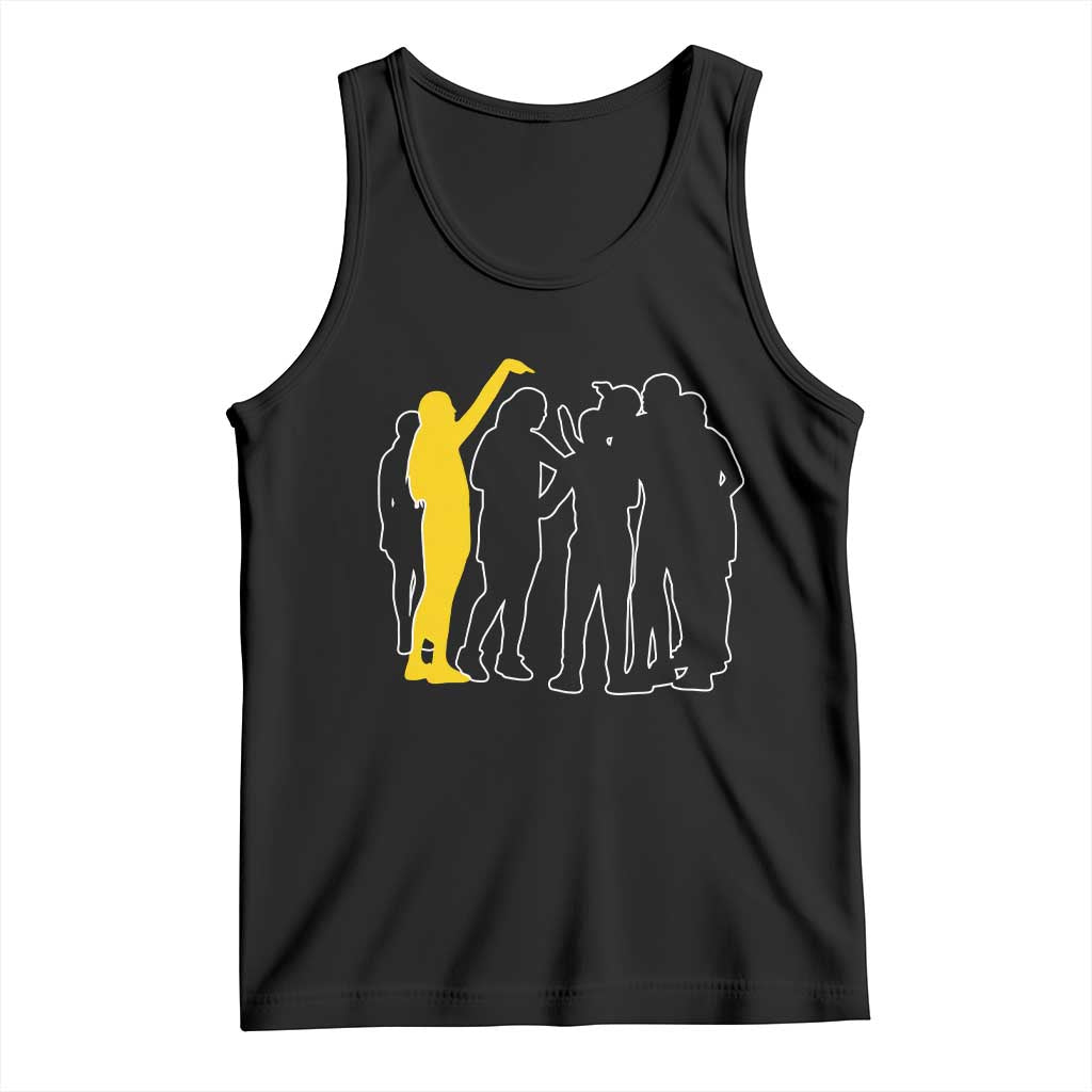 Viral Basketball Pointing Huddle Tank Top Funny Women Sports Culture Meme Yellow Silhouette Graphic TS02 Black Print Your Wear
