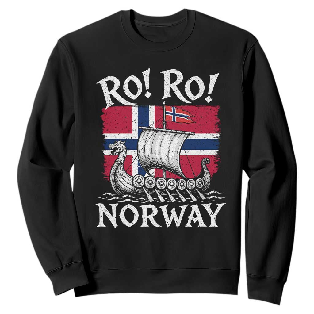Funny Norway Viking Longship Ro Ro Sweatshirt Vintage Norge Norwegian Flag Football Fans TS02 Black Print Your Wear