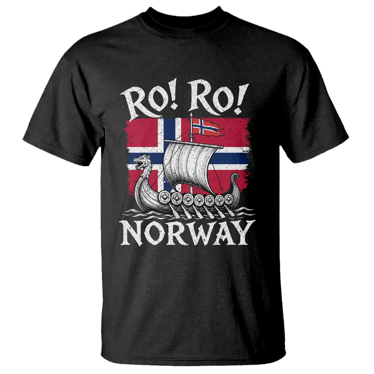 Funny Norway Viking Longship Ro Ro T Shirt Vintage Norge Norwegian Flag Football Fans TS02 Black Print Your Wear