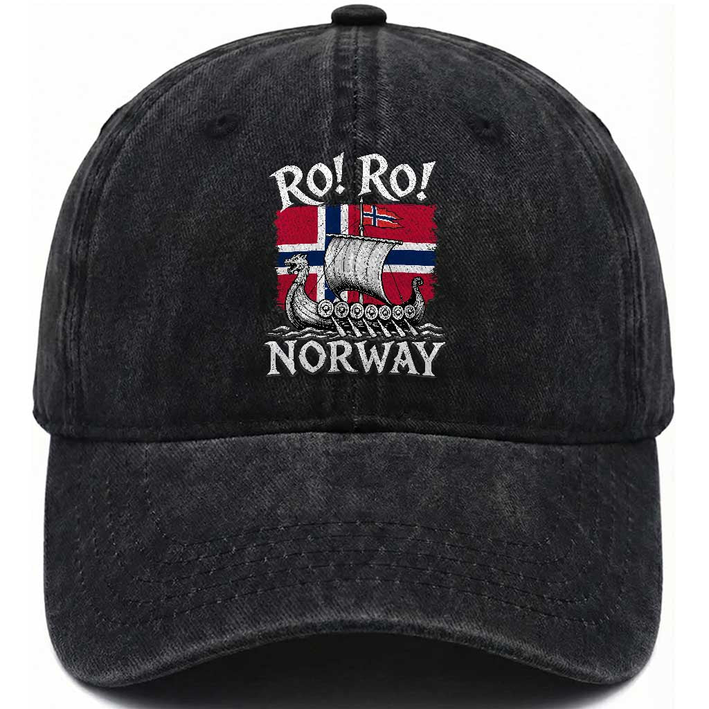 Funny Norway Viking Longship Ro Ro Washed Cotton Baseball Cap Vintage Norge Norwegian Flag Football Fans TS02 Print Your Wear