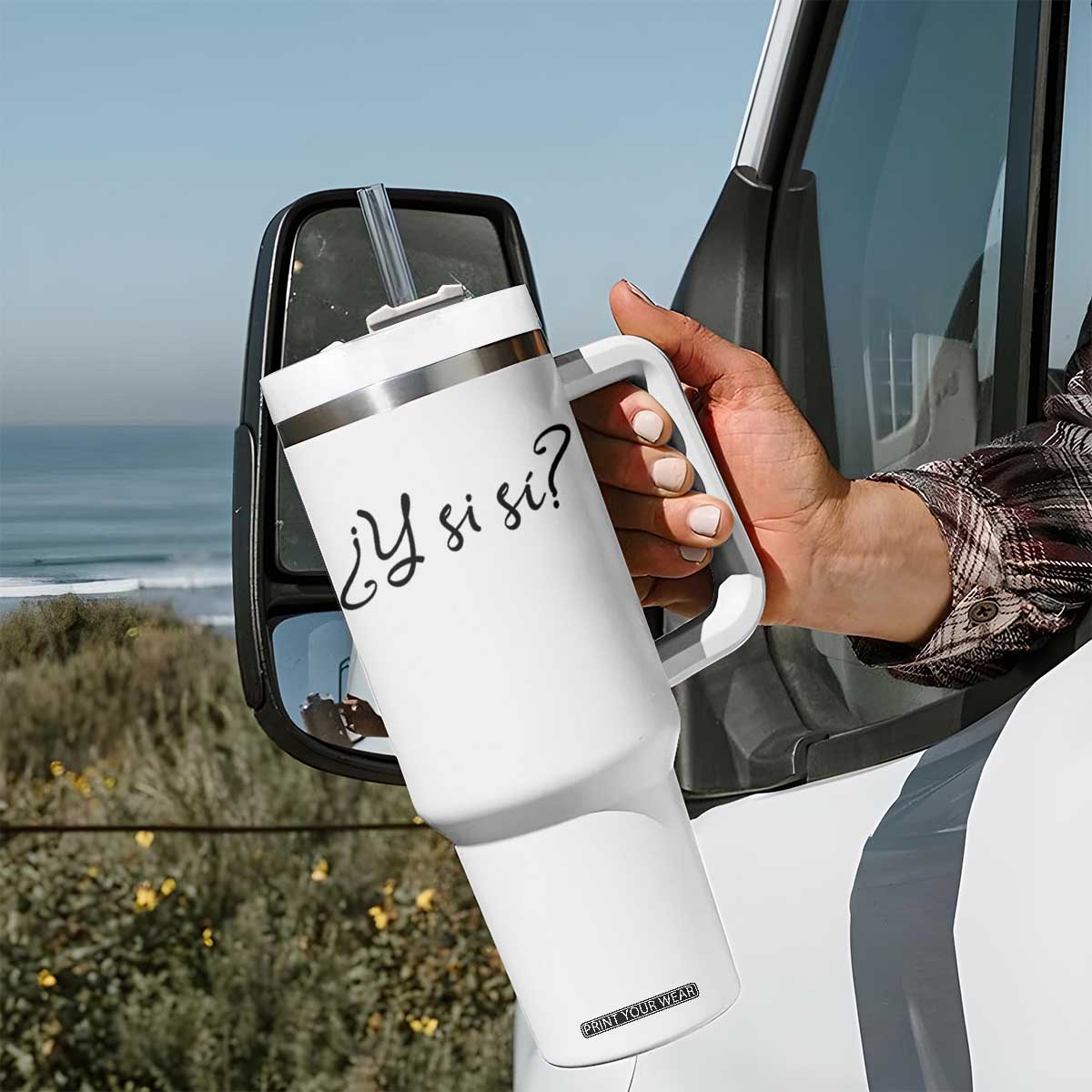 Y Si Si Minimalist Typography Tumbler With Handle What If Mexico Slang Spanish TS02 Print Your Wear