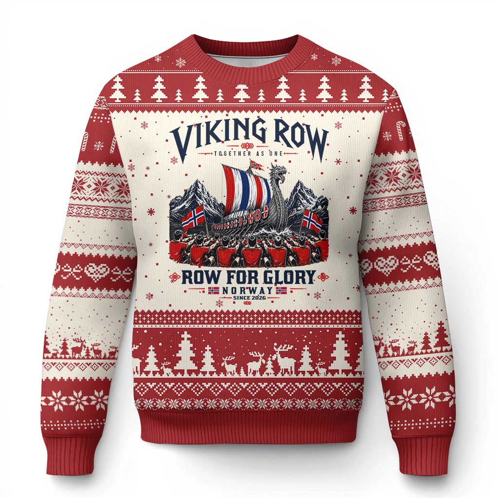 Viking Row Ro Ro Norway Norge Norwegian Flag Ugly Christmas Sweater Row For Glory Norway Together As One Retro Football Fans TS02 Beige Red Print Your Wear