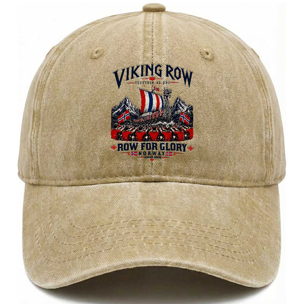 Viking Row Ro Ro Norway Norge Norwegian Flag Washed Cotton Baseball Cap Row For Glory Norway Together As One Retro Football Fans TS02 Print Your Wear