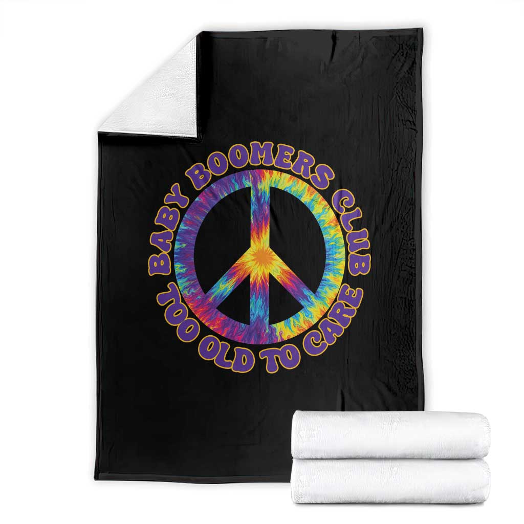 Baby Boomers Club Too Old To Care Retro Tie Dye Effect Printing Throw Blanket Peace Sign Groovy 60s Hippie Humor Graphic TS02 Black Print Your Wear