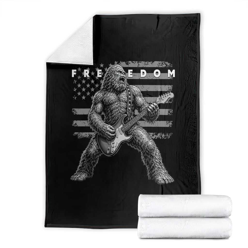 Freedom Bigfoot Playing Electric Guitar Throw Blanket Sasquatch Rock Star American Flag Patriotic Graphic TS02 Black Print Your Wear