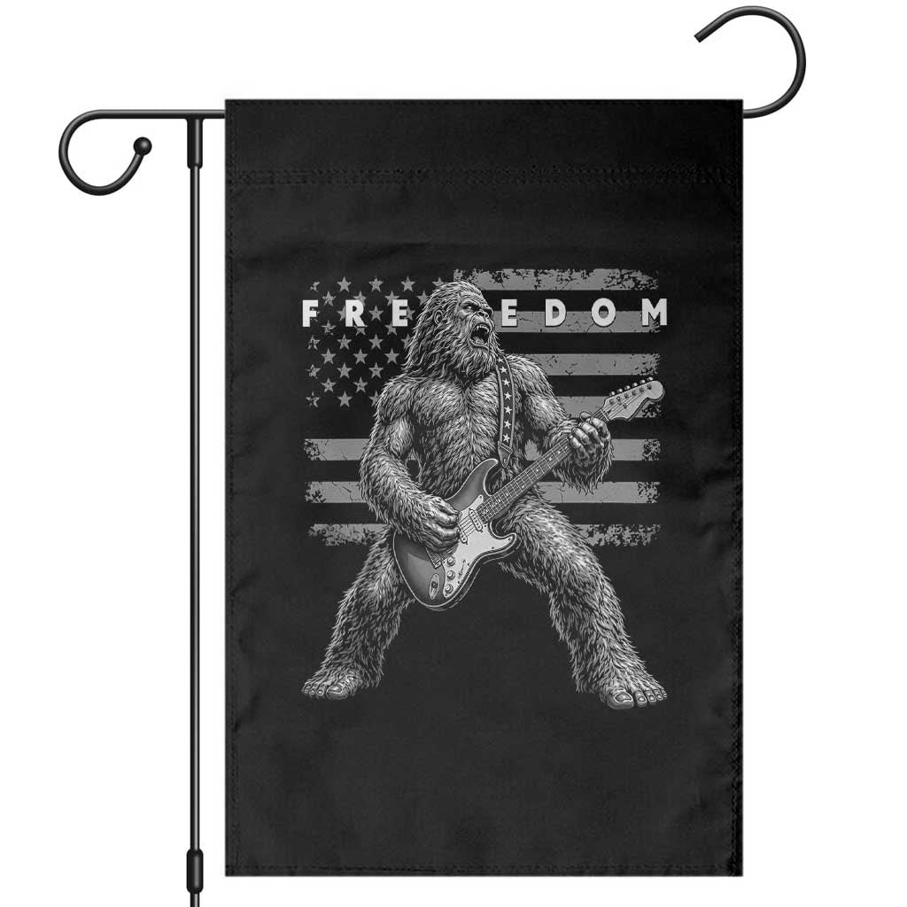 Freedom Bigfoot Playing Electric Guitar Garden Flag Sasquatch Rock Star American Flag Patriotic Graphic TS02 Black Print Your Wear