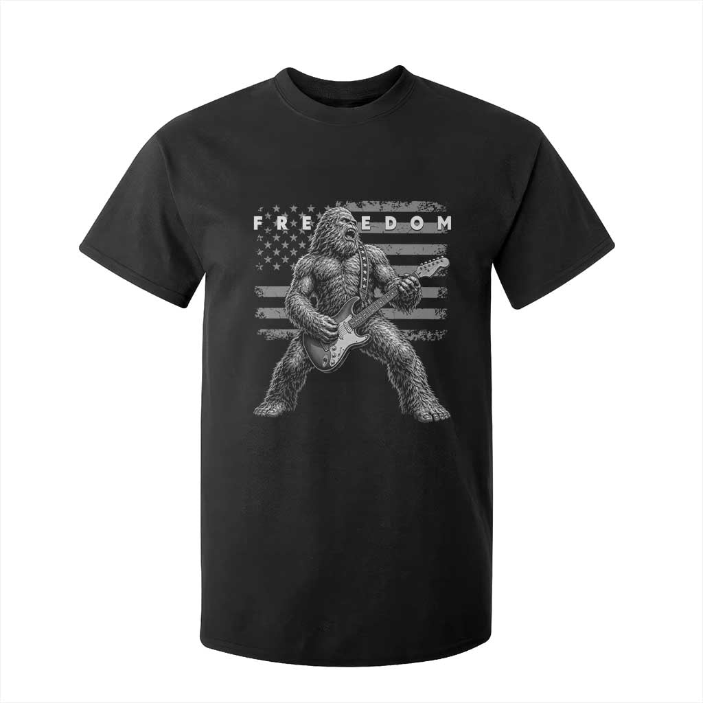 Freedom Bigfoot Playing Electric Guitar T Shirt For Kid Sasquatch Rock Star American Flag Patriotic Graphic TS02 Black Print Your Wear