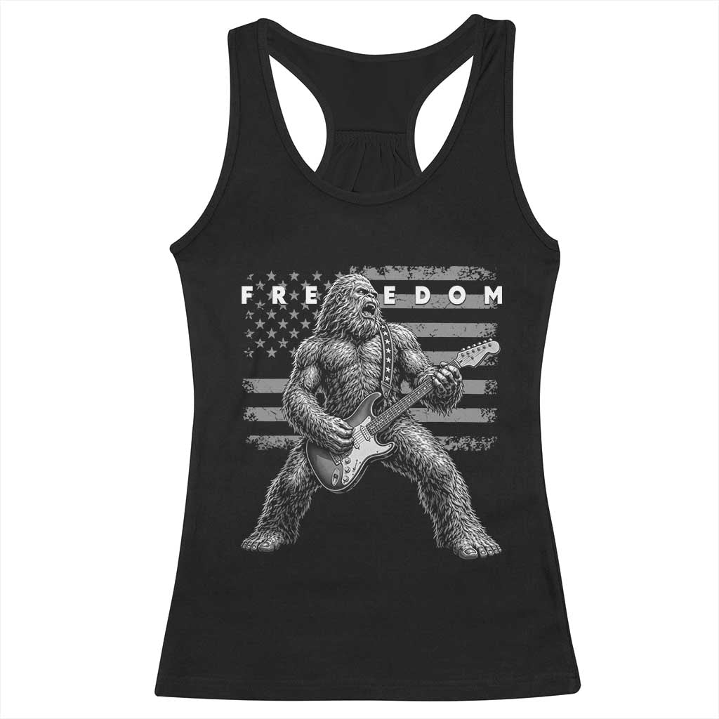 Freedom Bigfoot Playing Electric Guitar Racerback Tank Top Sasquatch Rock Star American Flag Patriotic Graphic TS02 Black Print Your Wear